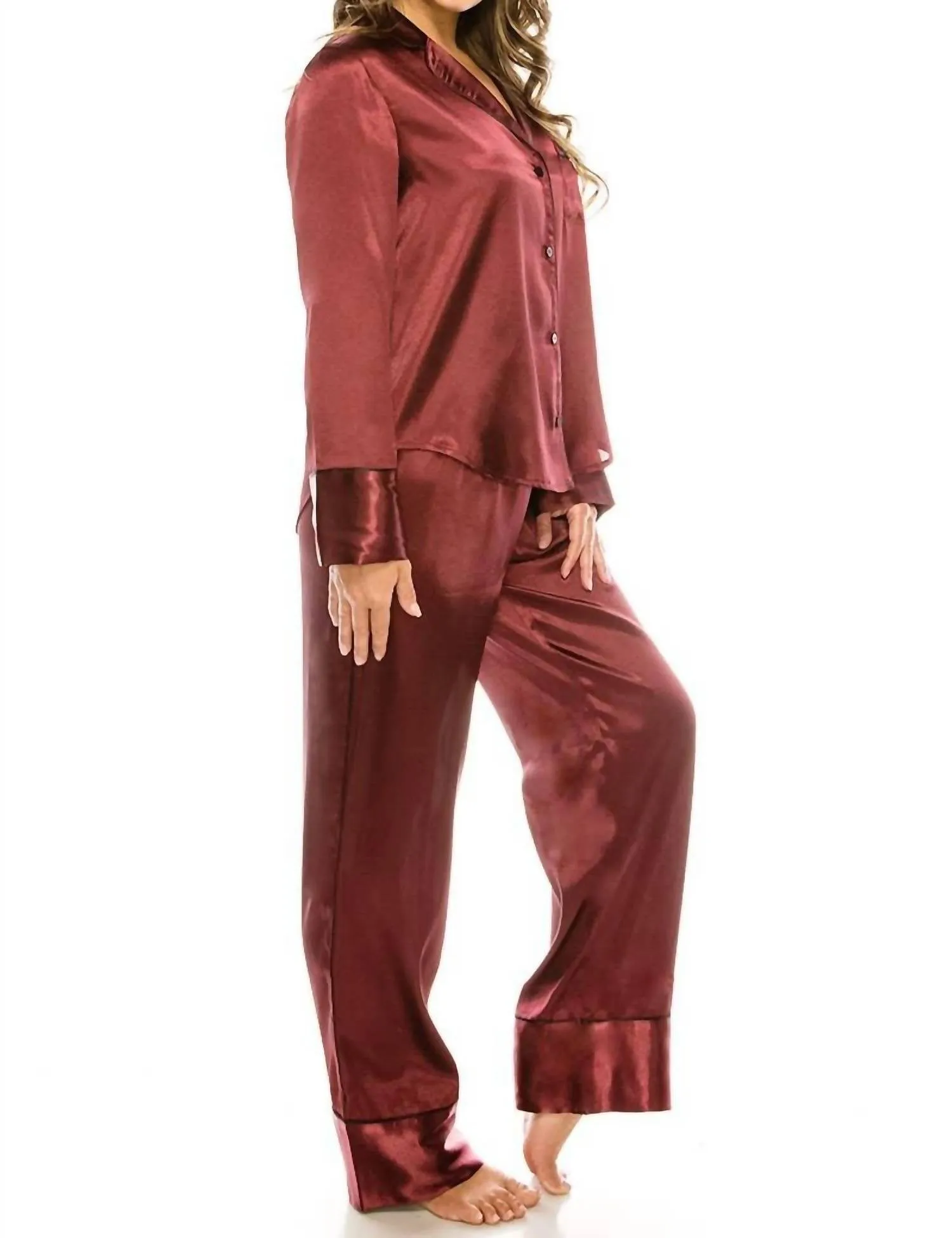2 Pc Satin Pajama Set In Red