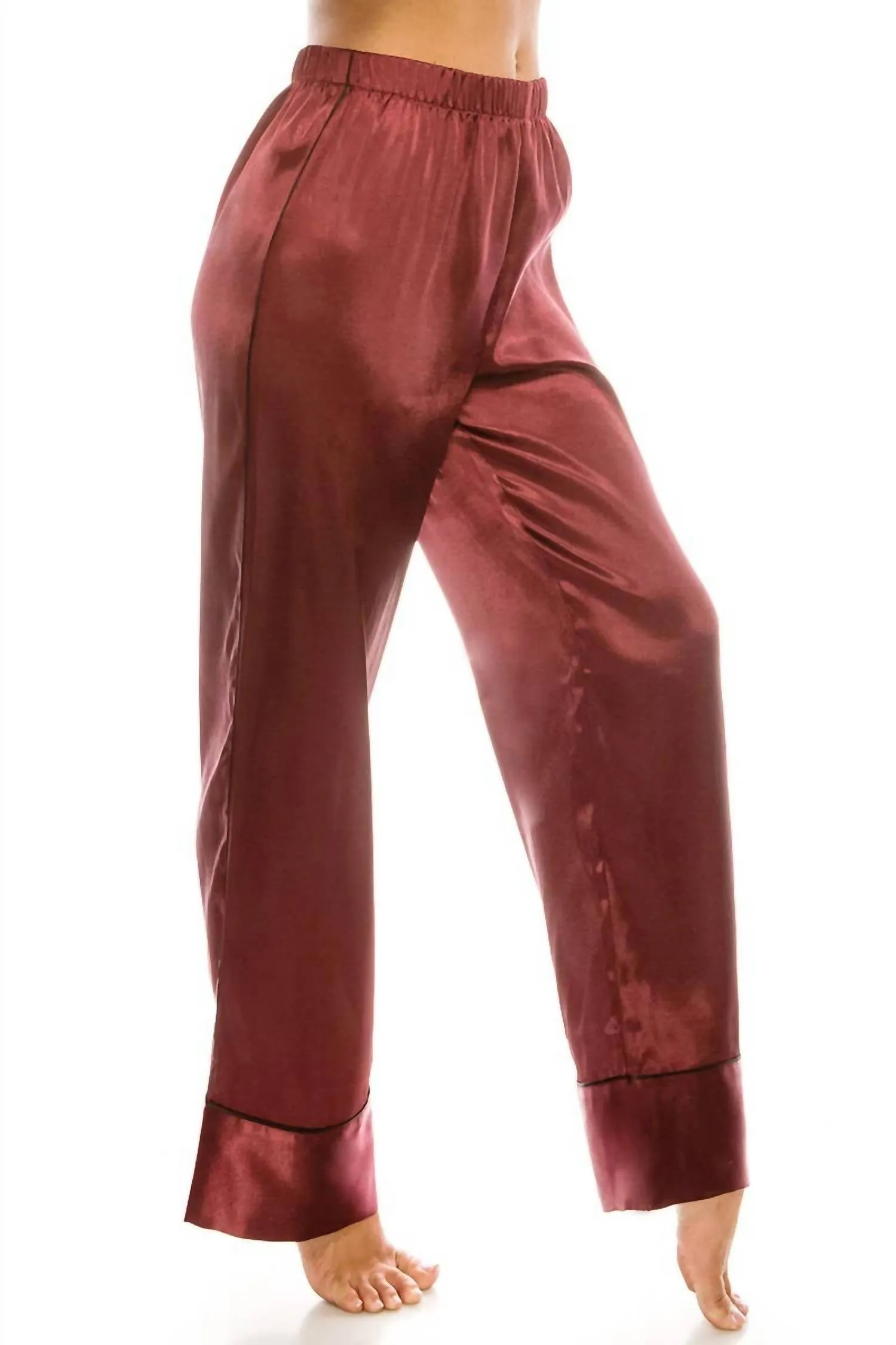 2 Pc Satin Pajama Set In Red