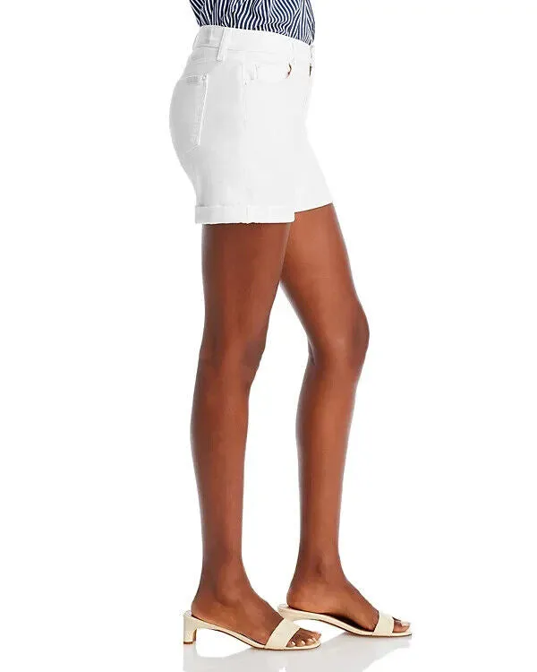 7 For All Mankind Shorts Women's 23 White Denim Cuffed High Rise Zip Fly JDM261