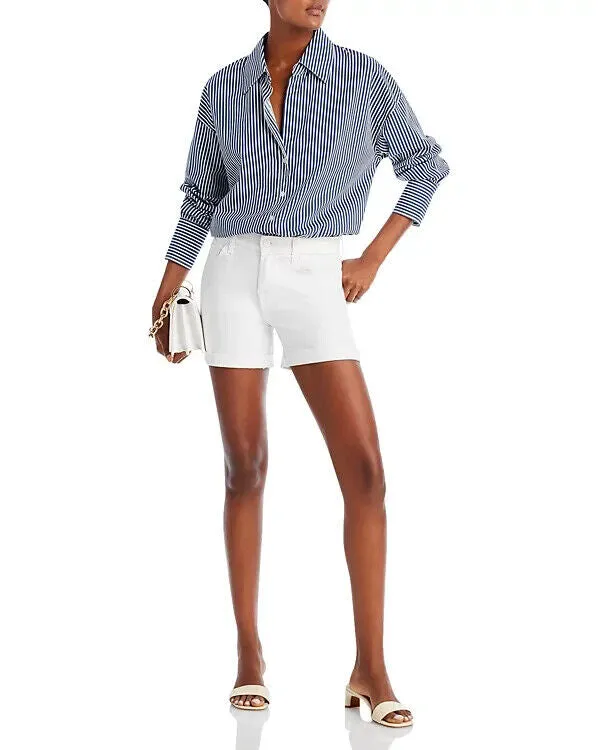 7 For All Mankind Shorts Women's 23 White Denim Cuffed High Rise Zip Fly JDM261