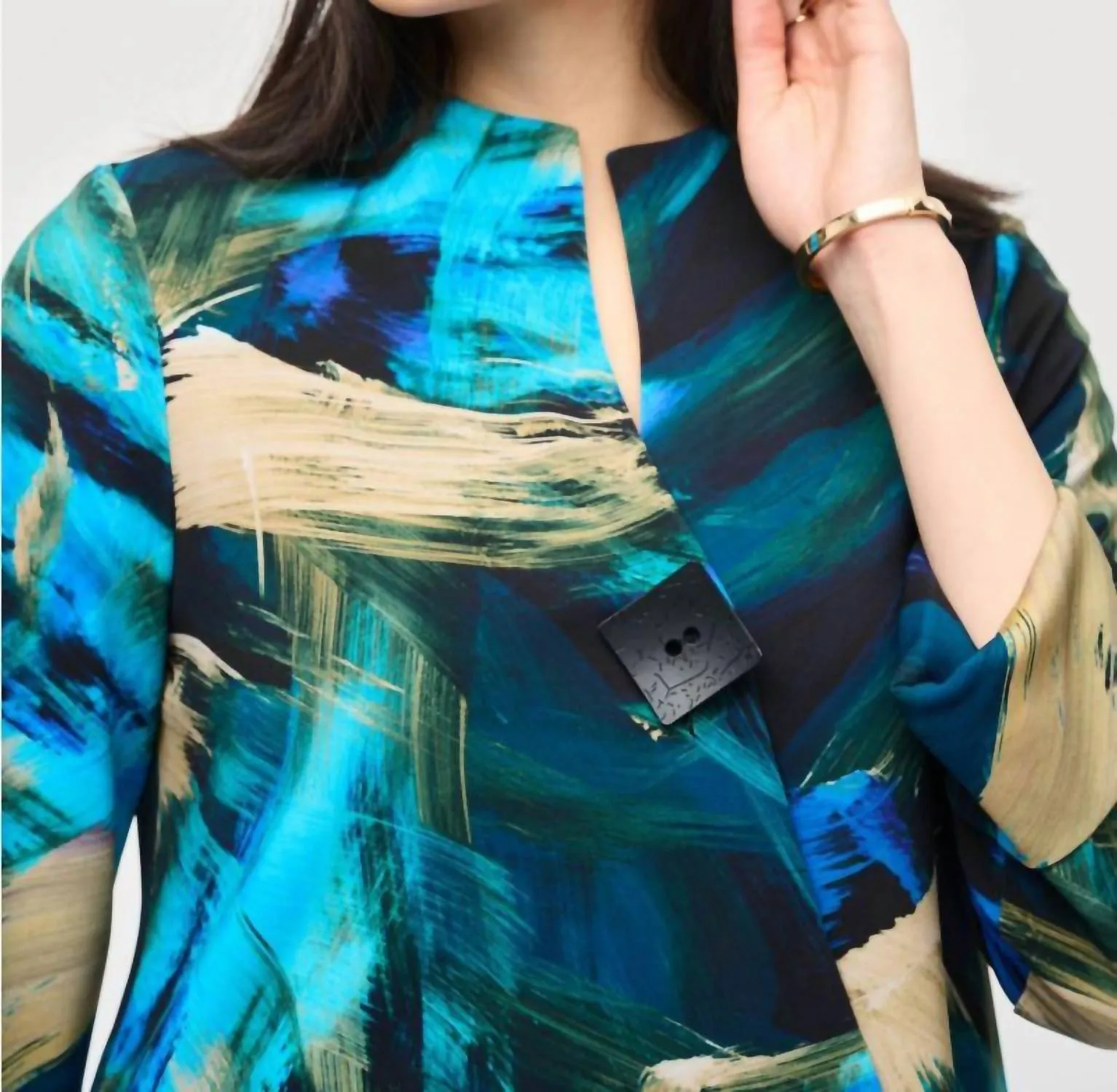 Abstract Print Asymmetric Swing Jacket In Black/multi