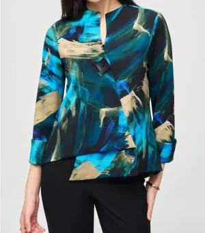 Abstract Print Asymmetric Swing Jacket In Black/multi