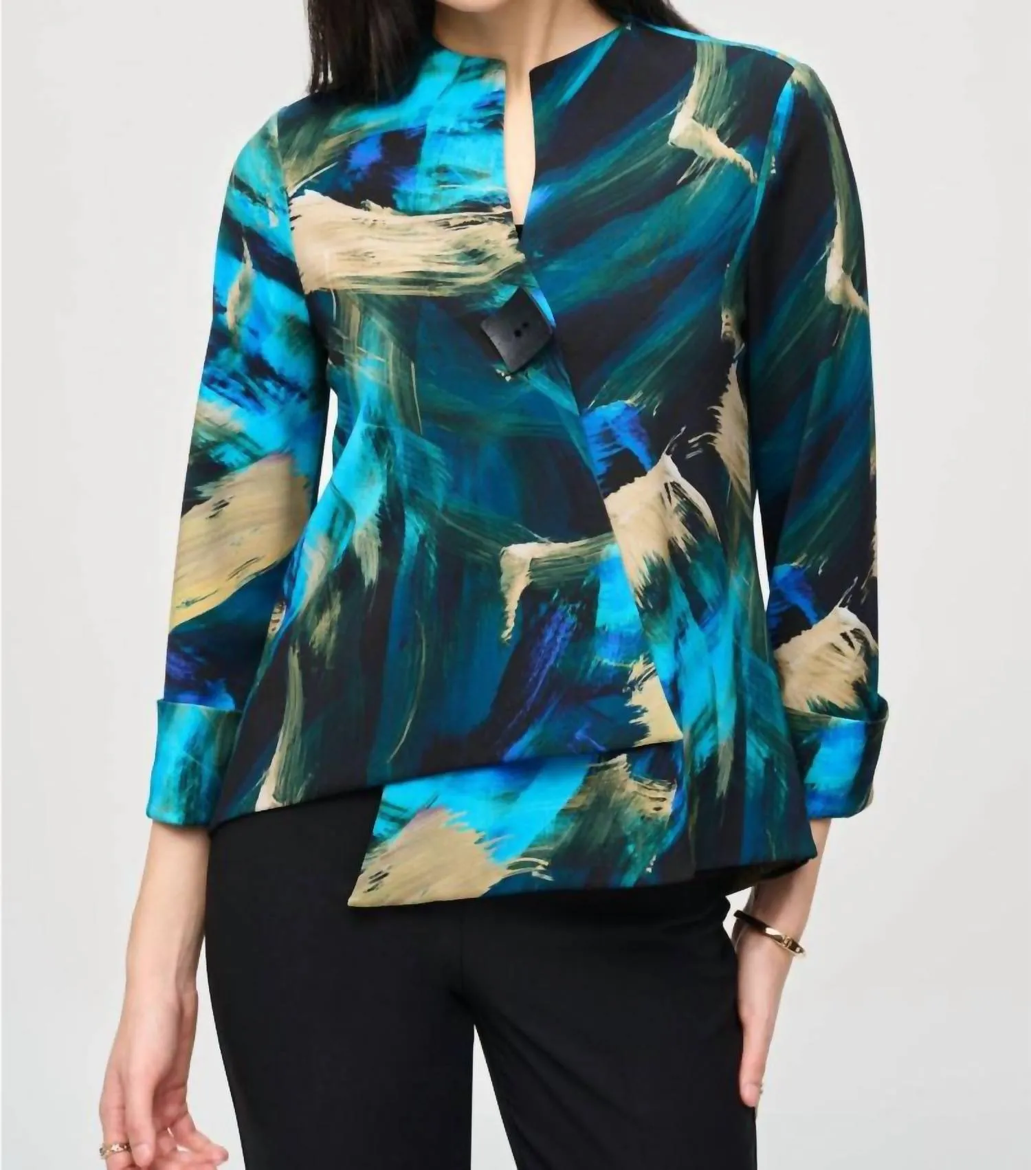 Abstract Print Asymmetric Swing Jacket In Black/multi