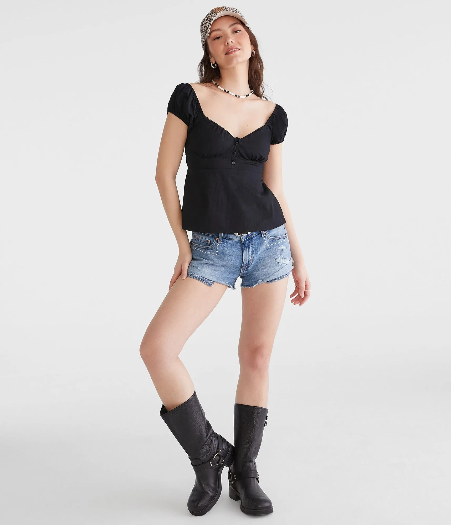 Aeropostale Vintage Low-Rise Denim Shorty Shorts