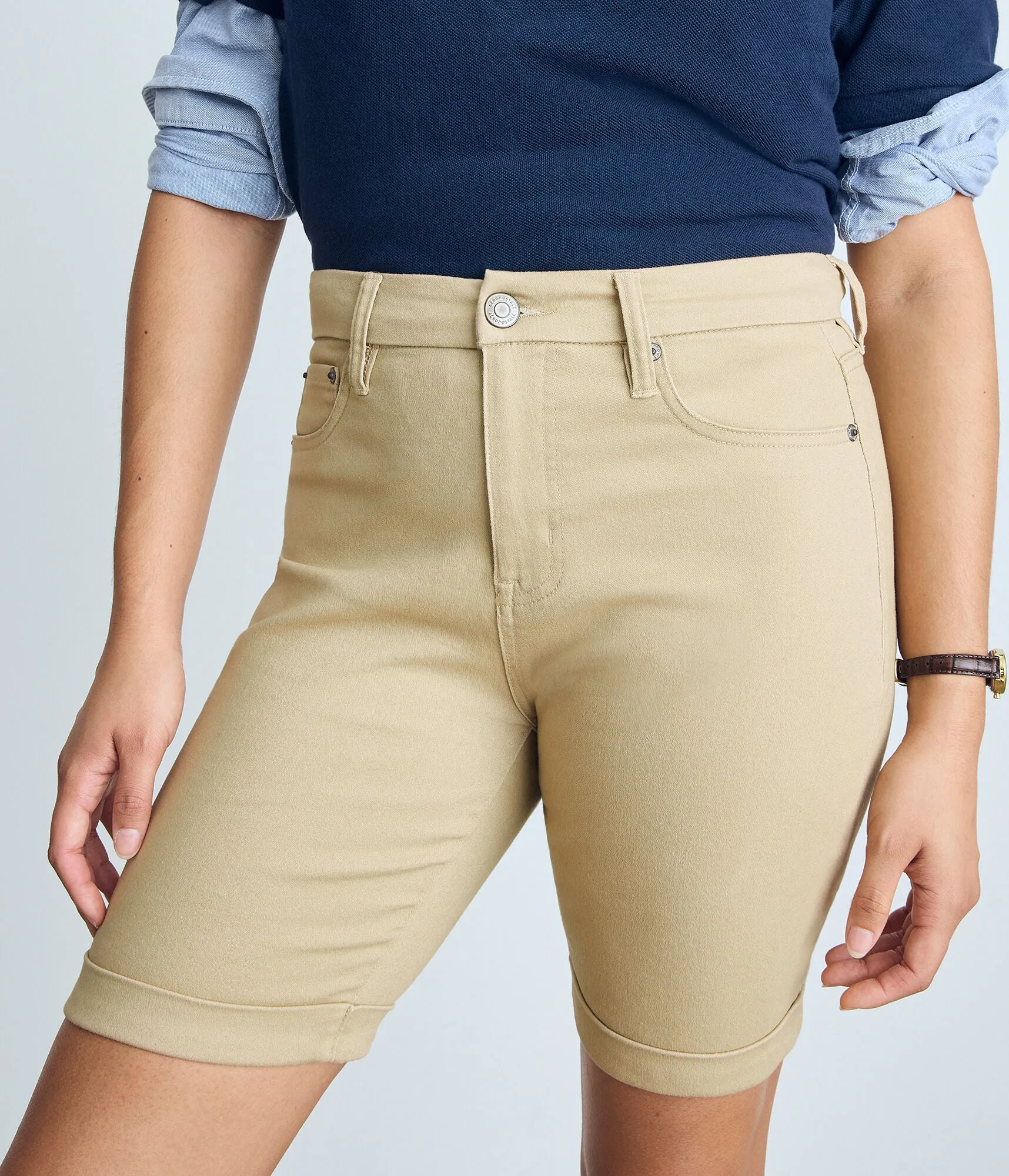 Aeropostale Womens Seriously Stretchy High-Rise Curvy Uniform Bermuda Shorts