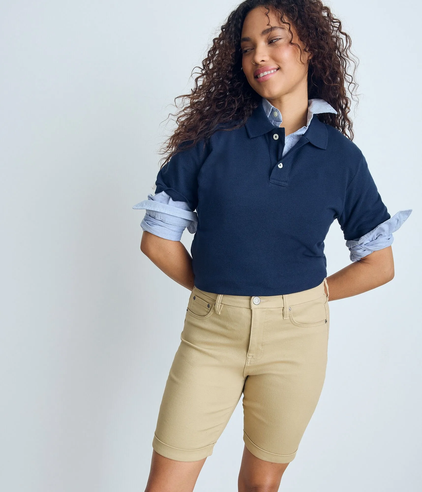 Aeropostale Womens Seriously Stretchy High-Rise Curvy Uniform Bermuda Shorts