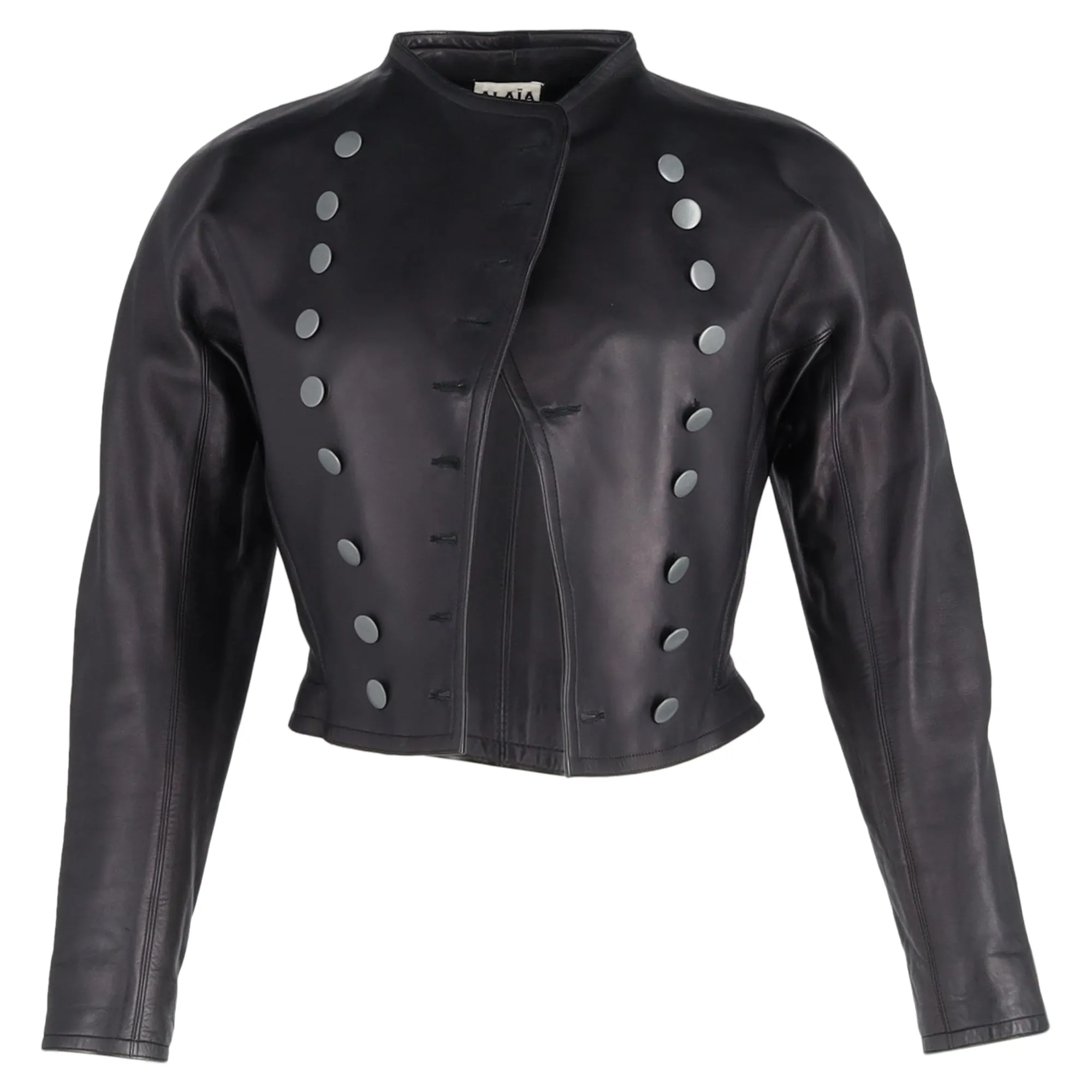 Alaa Buttoned Jacket in Black Leather