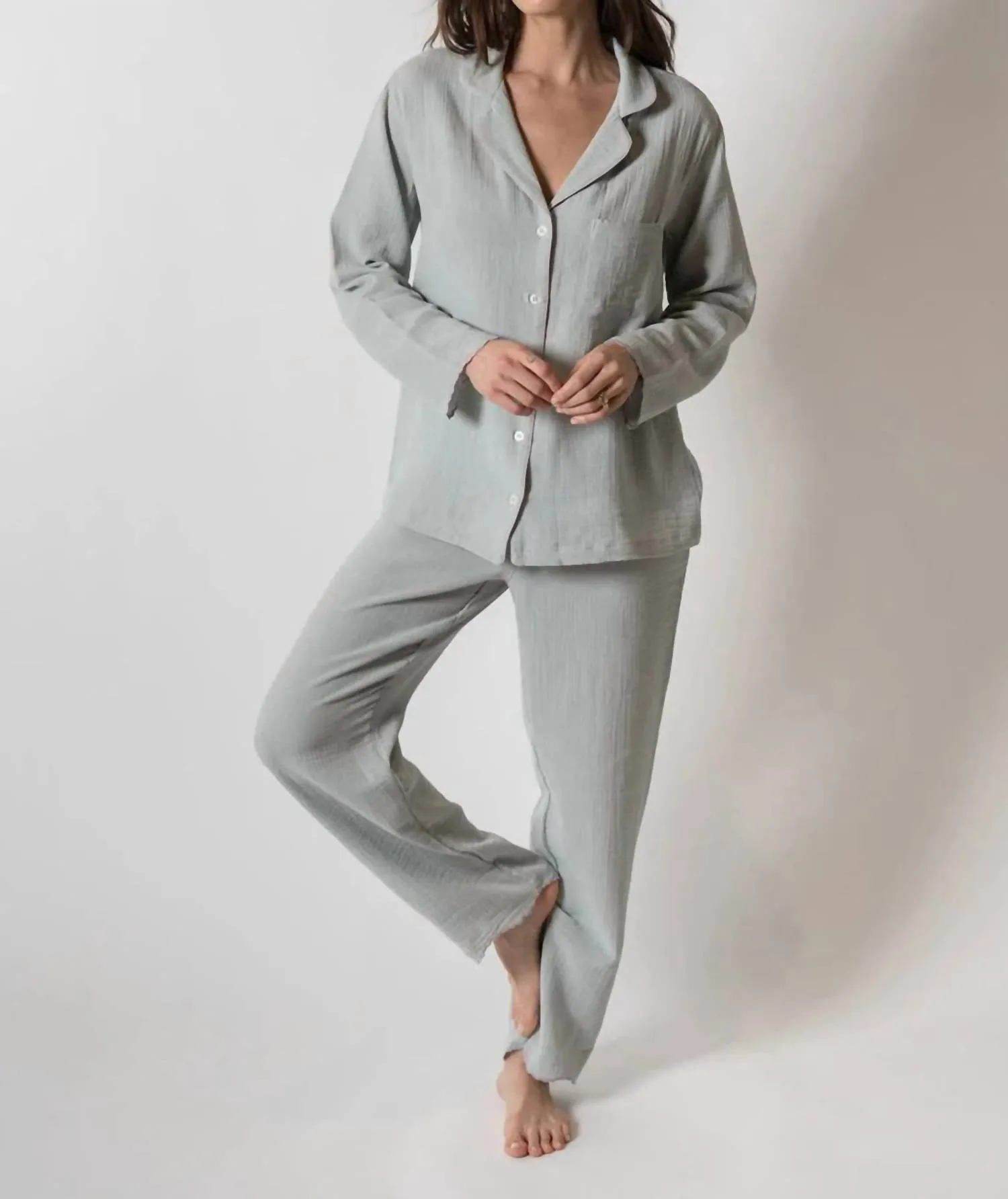Alaia Long Pajama Set In Sage