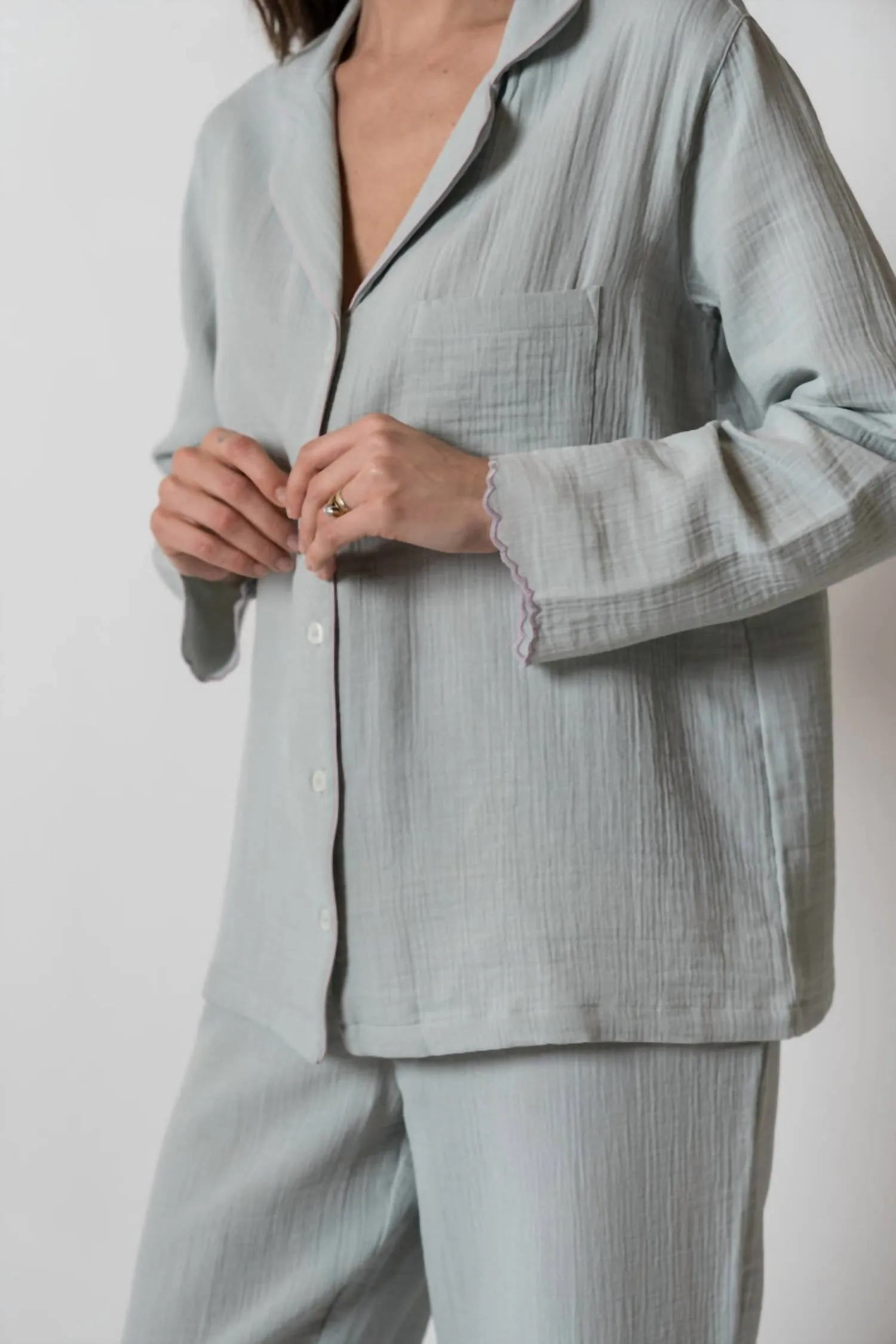 Alaia Long Pajama Set In Sage