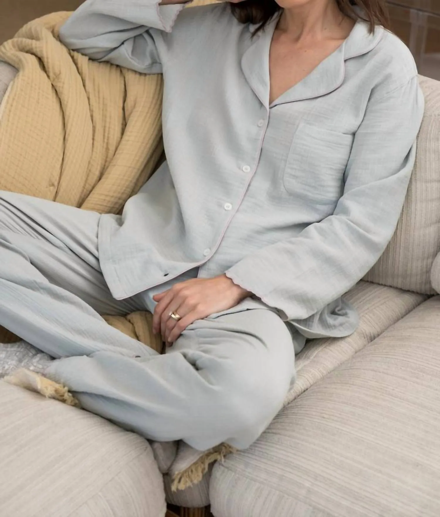 Alaia Long Pajama Set In Sage
