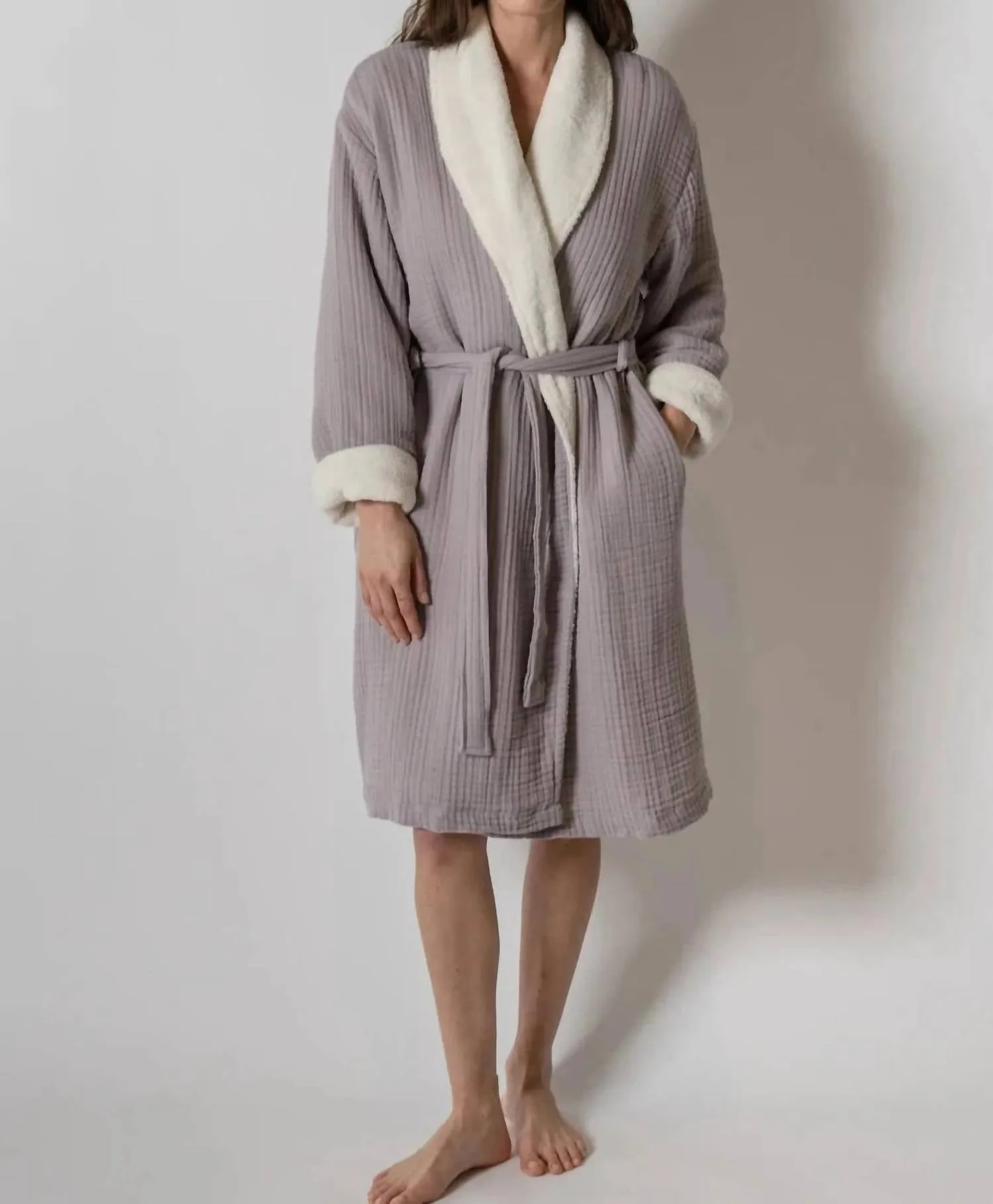 Alaia Sherpa Robe In Dusty Lavender