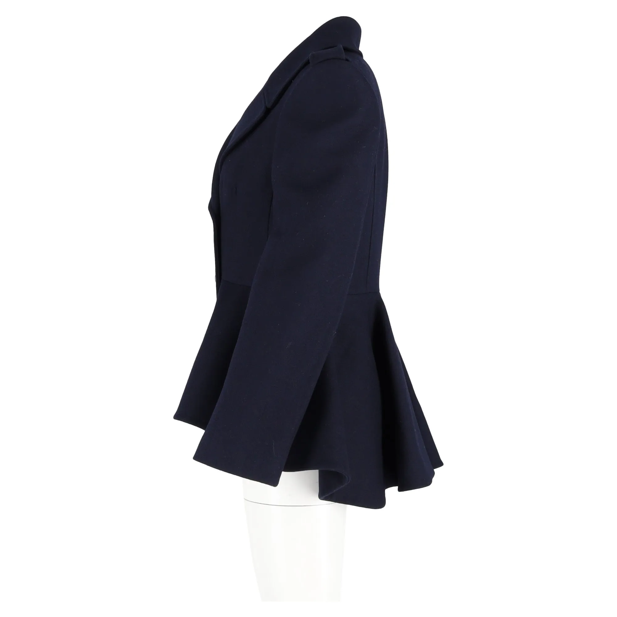 Alexander McQueen Peplum-Hem Double-breasted Blazer In Navy Blue Wool