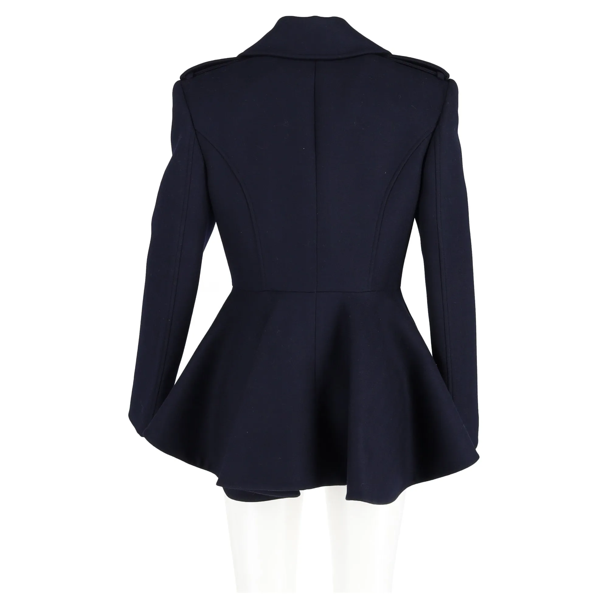 Alexander McQueen Peplum-Hem Double-breasted Blazer In Navy Blue Wool