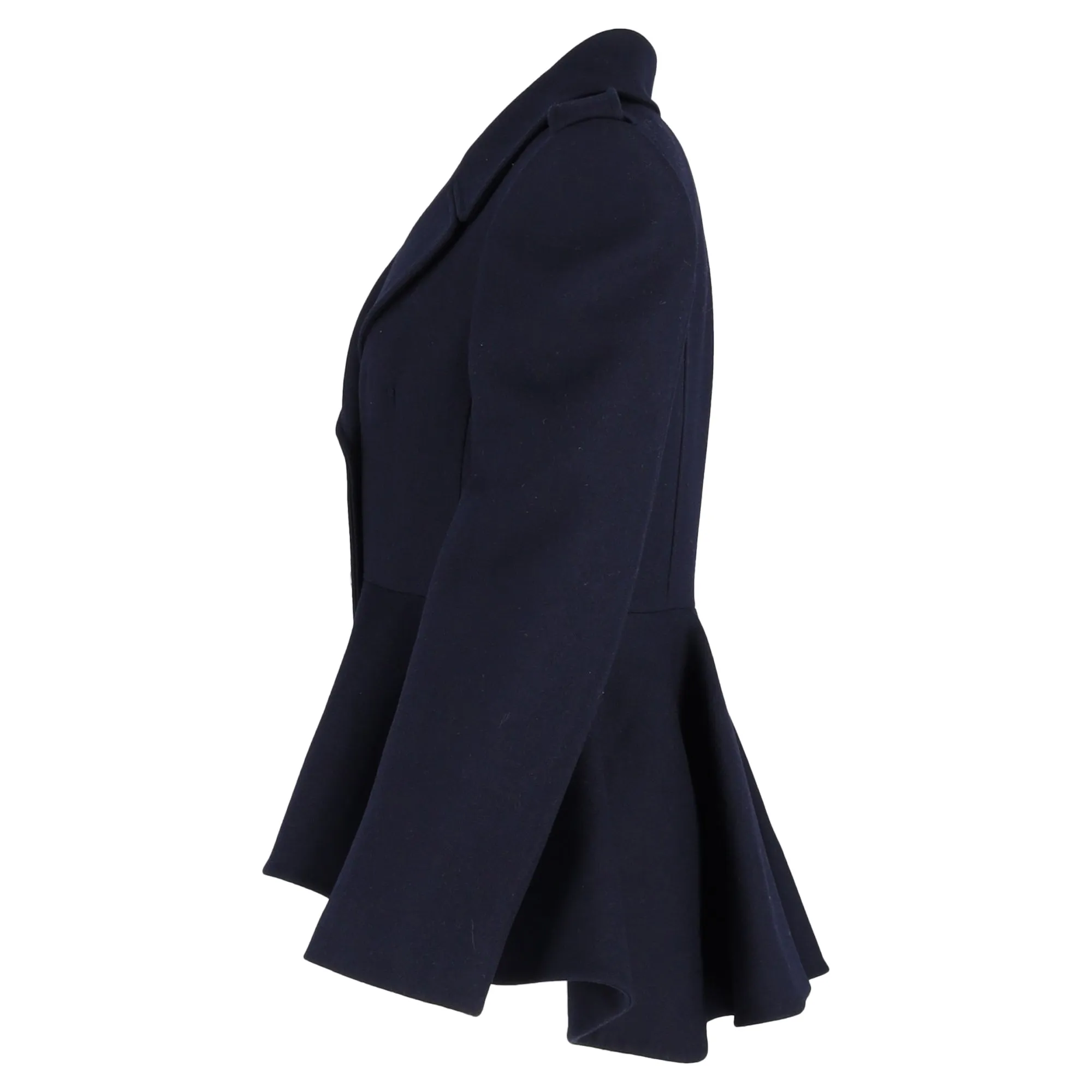 Alexander McQueen Peplum-Hem Double-breasted Blazer In Navy Blue Wool