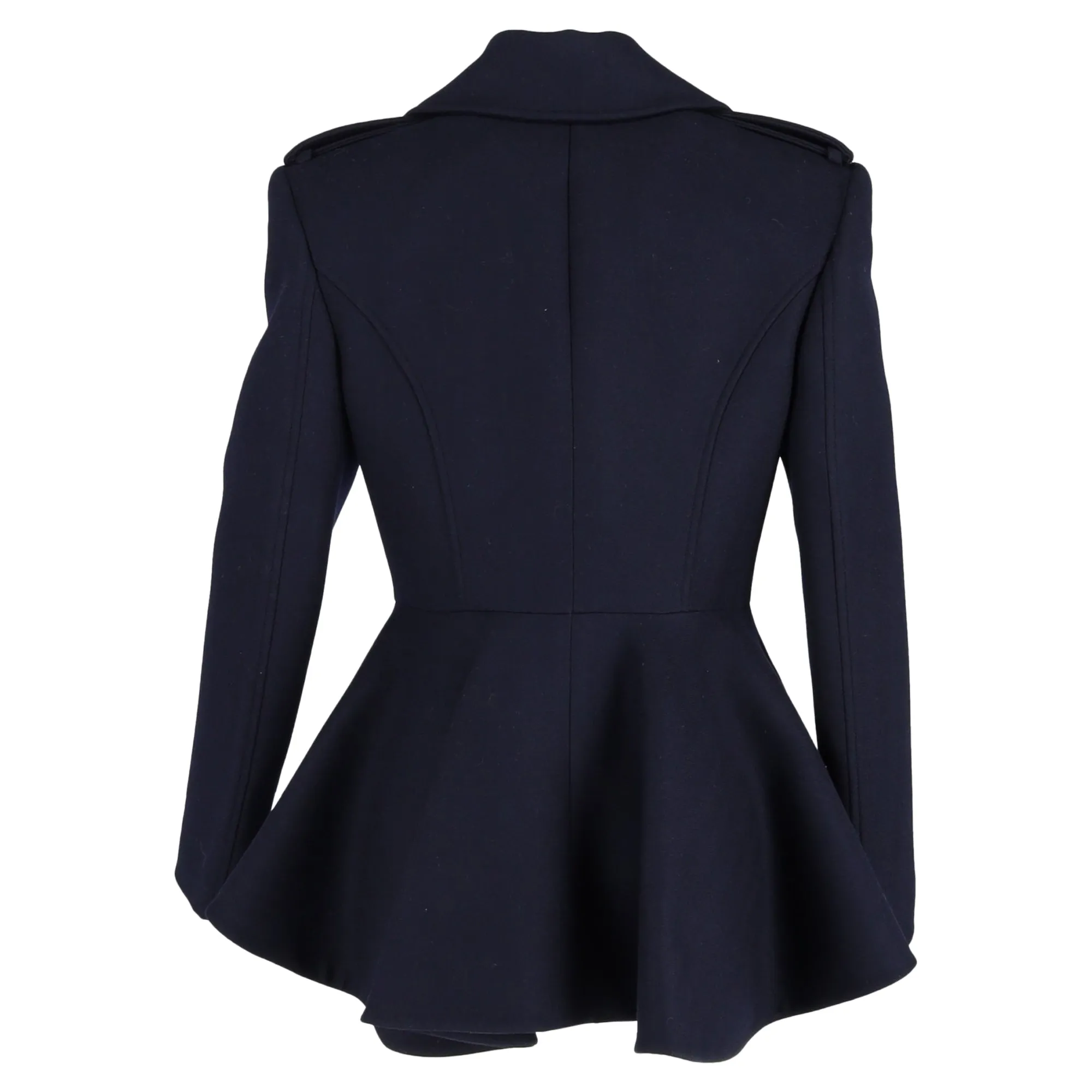Alexander McQueen Peplum-Hem Double-breasted Blazer In Navy Blue Wool