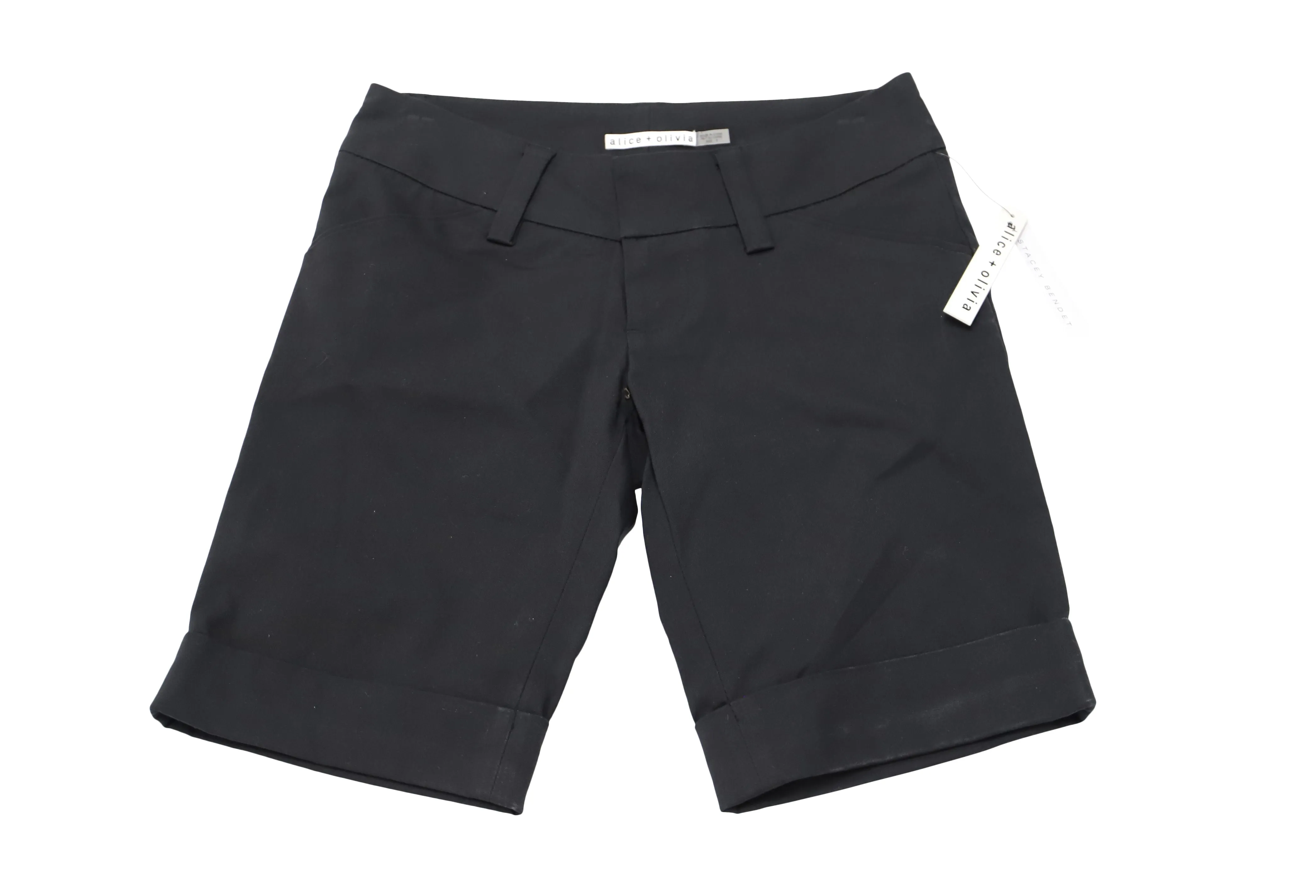Alice   Olivia Cuffed Bermuda Shorts in Black Cotton