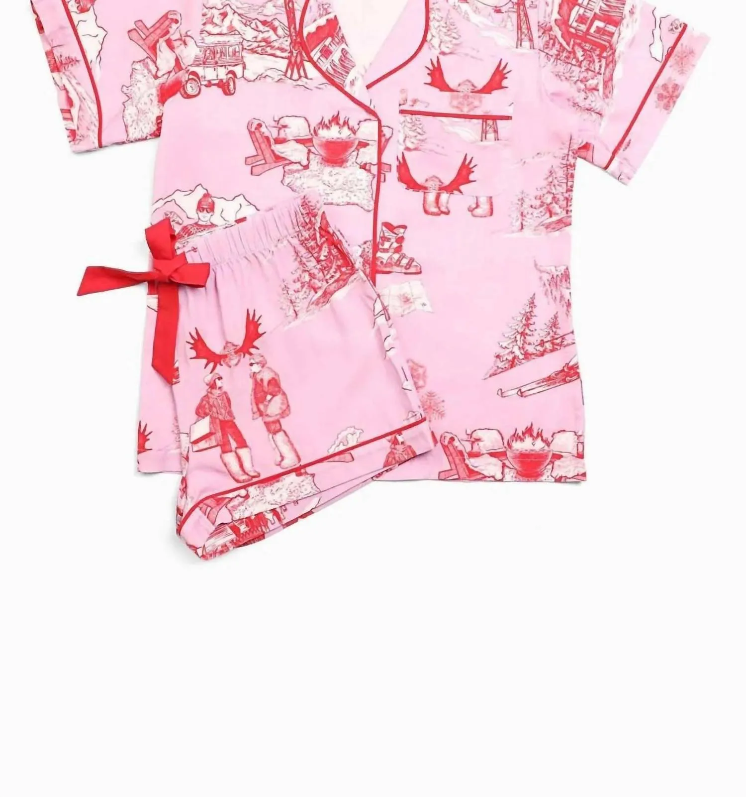 Apres Ski Toile Pajama Short Set In Lilac Cranberry