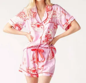 Apres Ski Toile Pajama Short Set In Lilac Cranberry