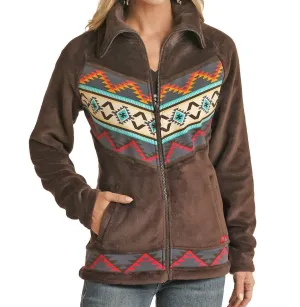 Aztec Micro Fur Jacket In Brown/multi