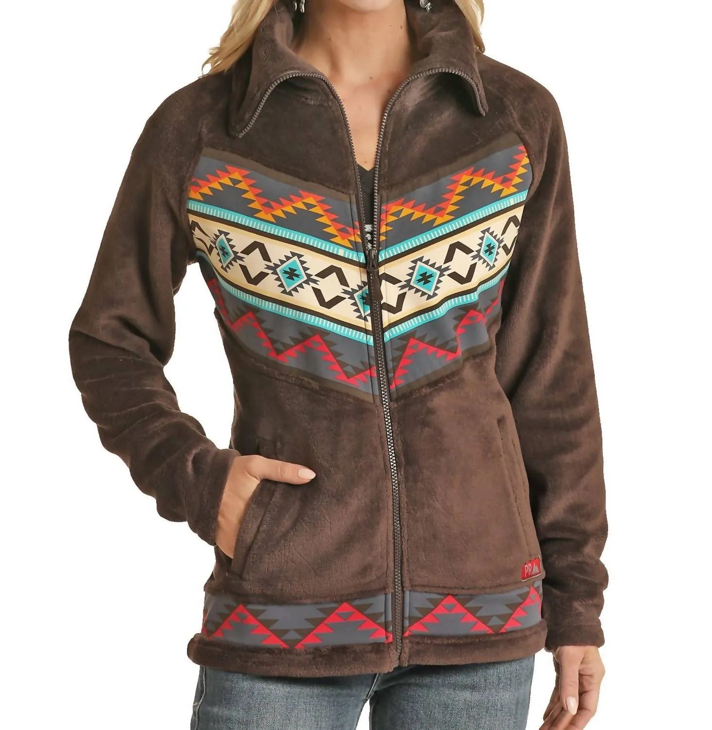 Aztec Micro Fur Jacket In Brown/multi