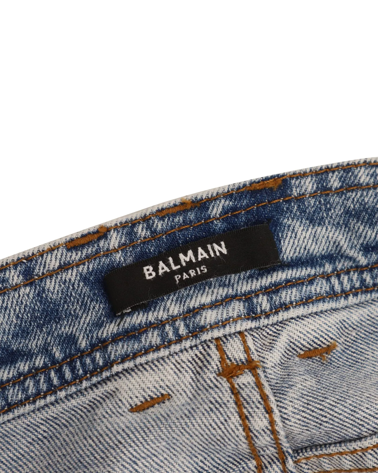 Balmain Biker Shorts in Light Blue Cotton Denim
