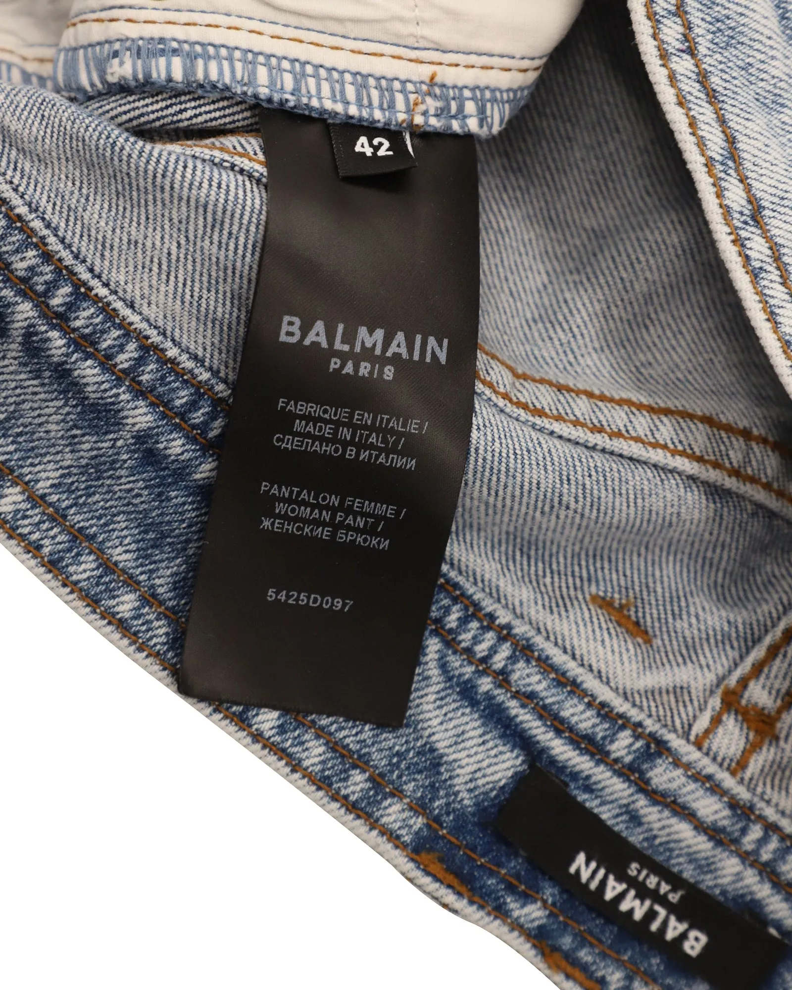Balmain Biker Shorts in Light Blue Cotton Denim
