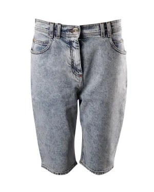 Balmain Biker Shorts in Light Blue Cotton Denim