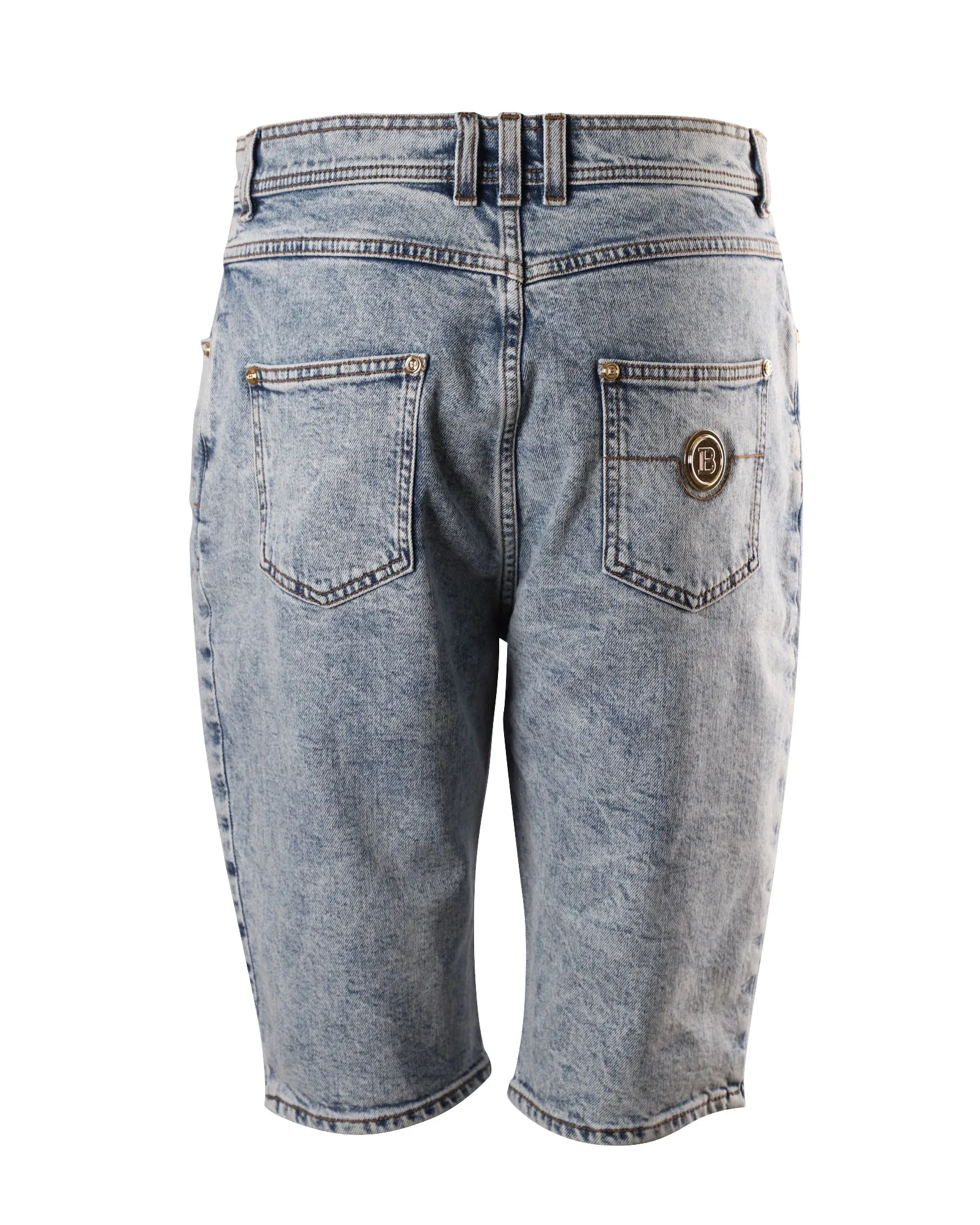 Balmain Biker Shorts in Light Blue Cotton Denim