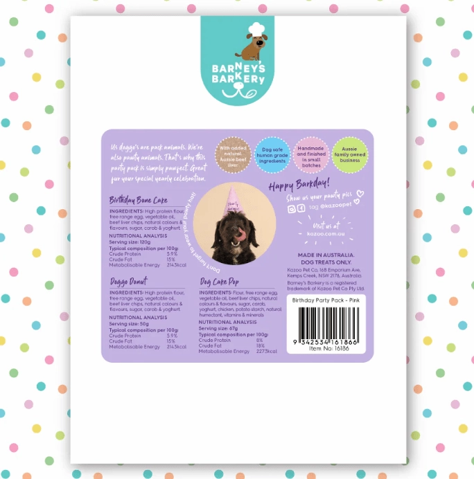 Barney's Barkery Dog Treats Birthday Party Pack - Pink