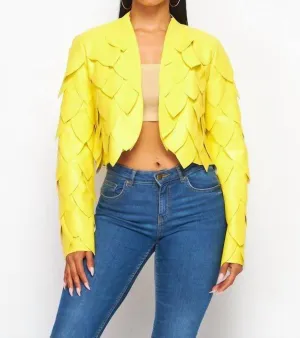 Beyonce Pleather Pacthwork Jacket In Yellow