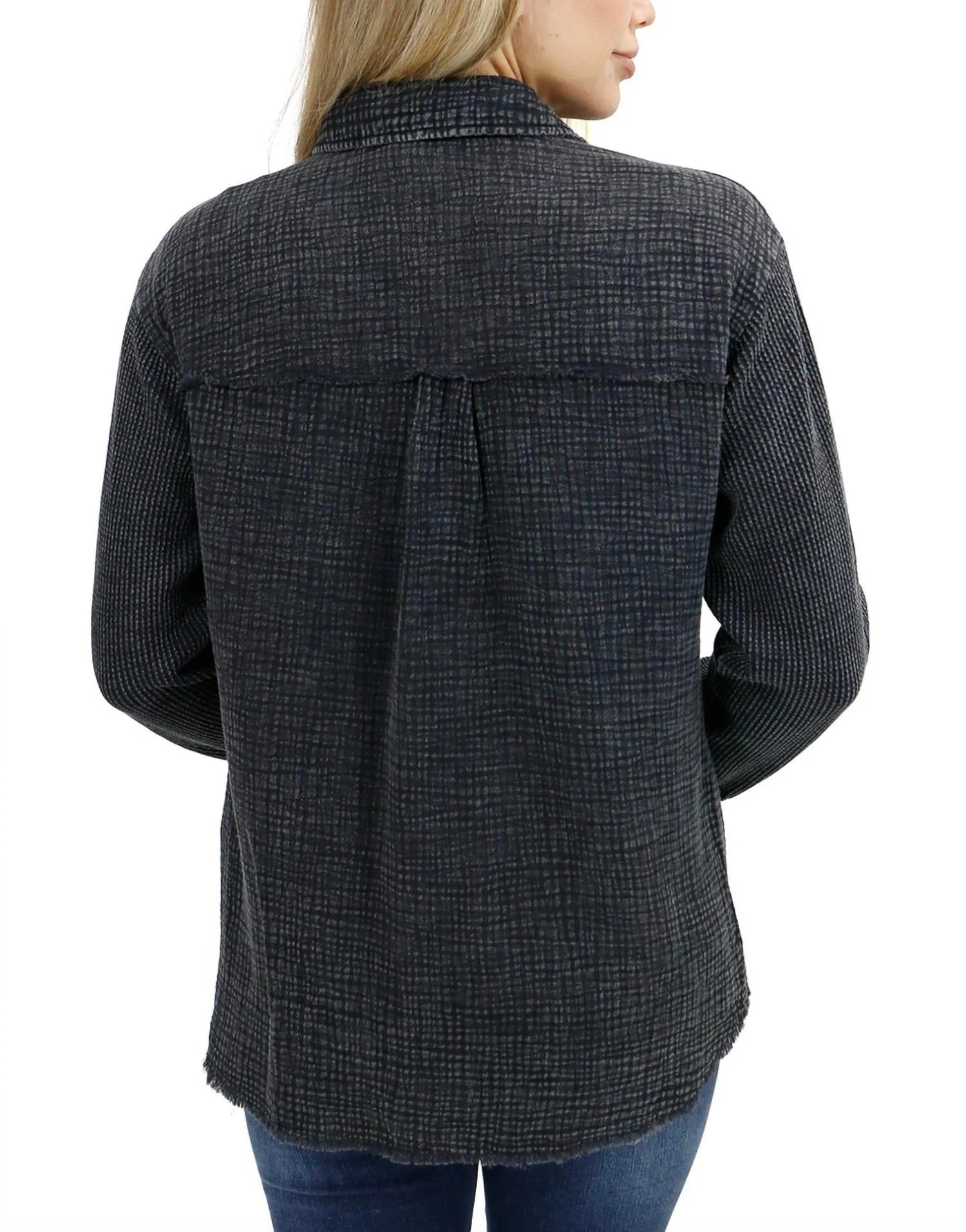Boyfriend Long Sleeve Button Up Shacket In Black