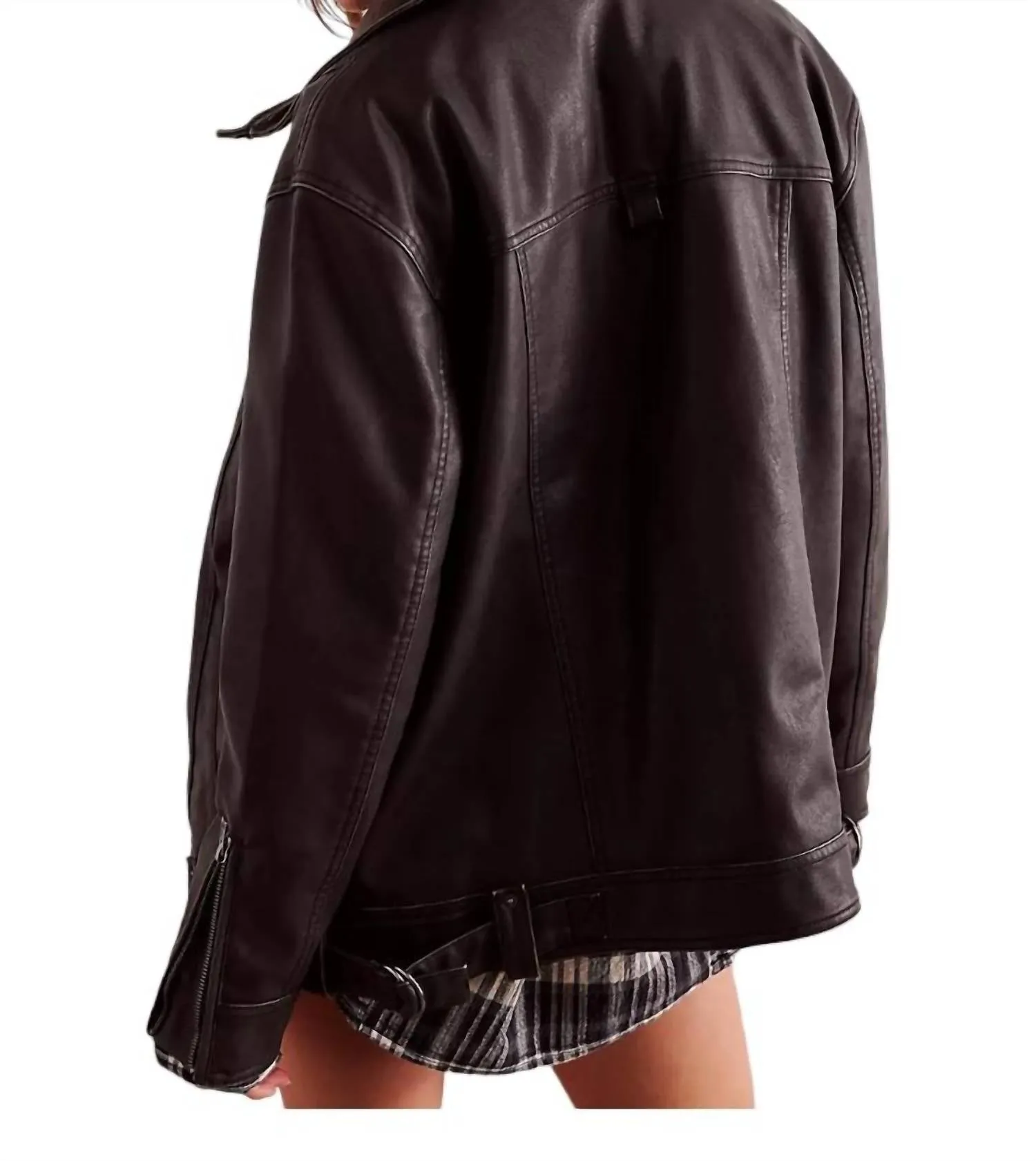 Buckle Up Vegan Leather Jacket In Black Combo