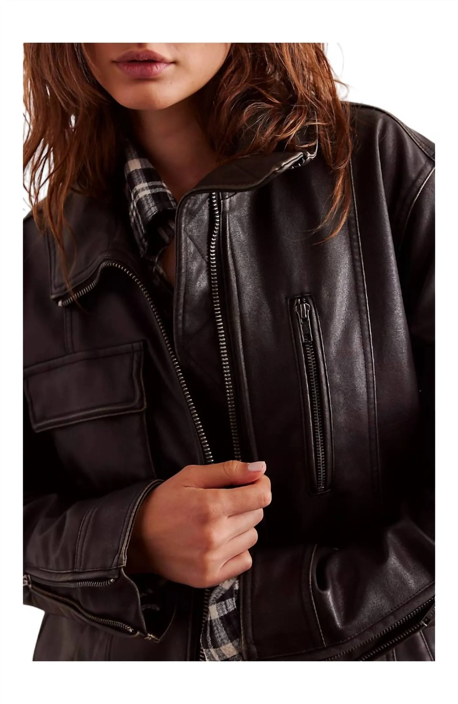 Buckle Up Vegan Leather Jacket In Black Combo