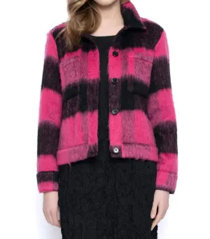 Button Front Cropped Jacket In Pink/black