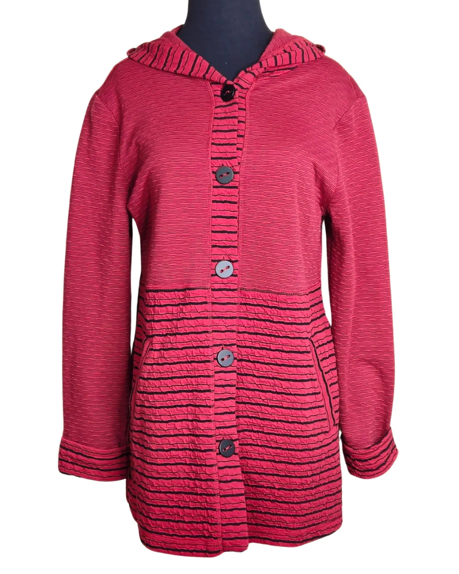 Button Up Hooded Top In Garnet