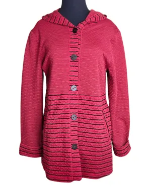 Button Up Hooded Top In Garnet