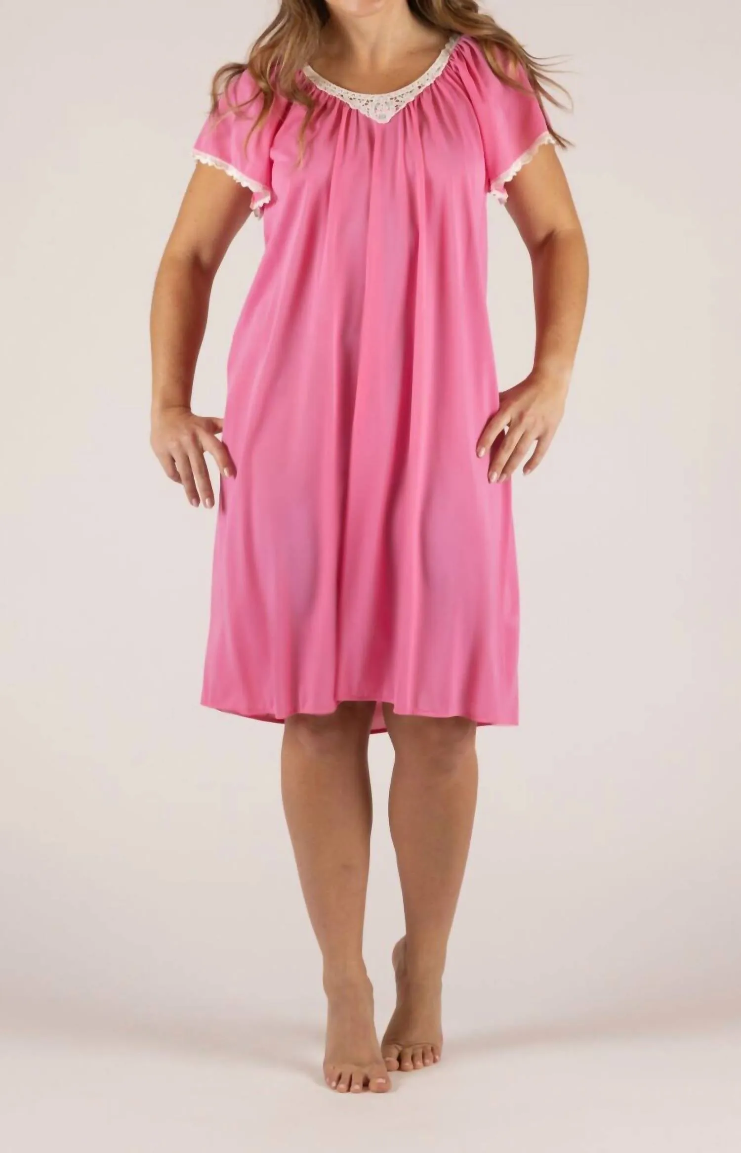Cameo With Flutter Sleeve Short Nightgown In Rosy Pink