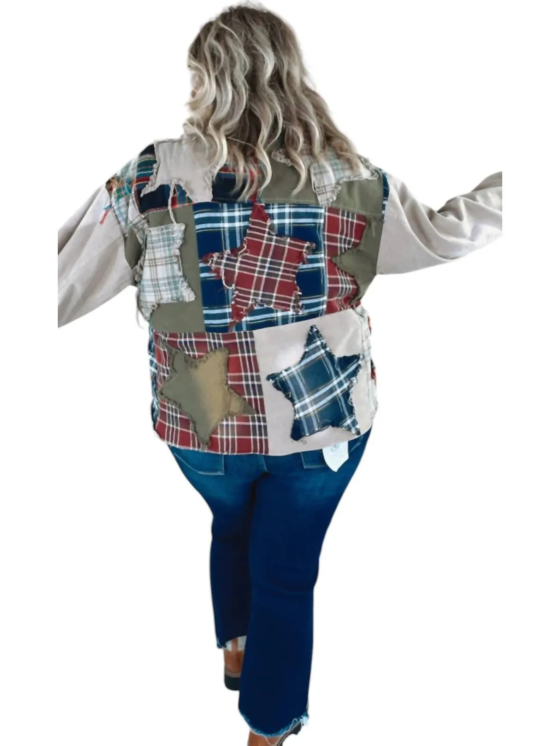 Care Free Plaid Patch Button Down Jacket In Khaki