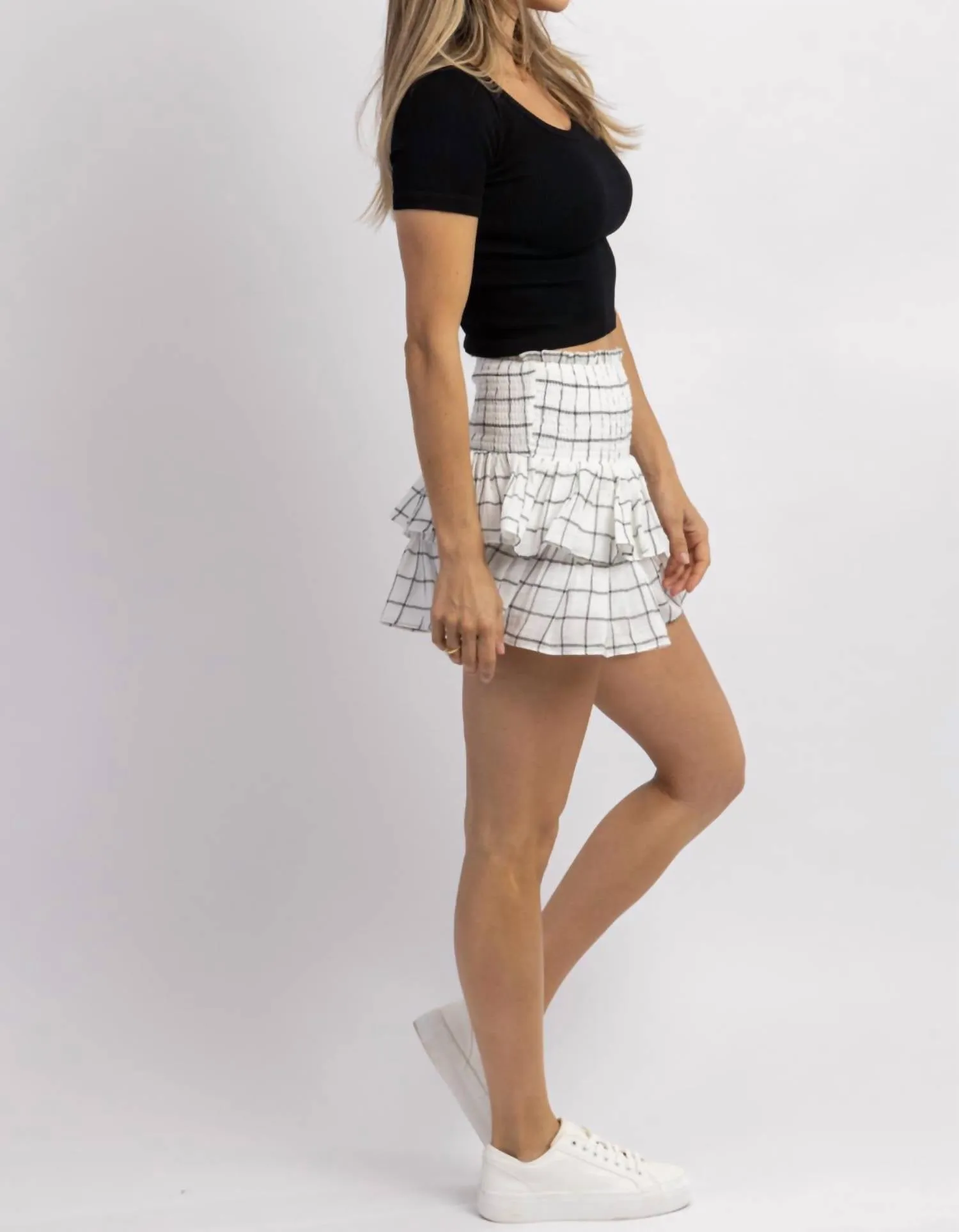 Carmen Check Gauze Skort In White