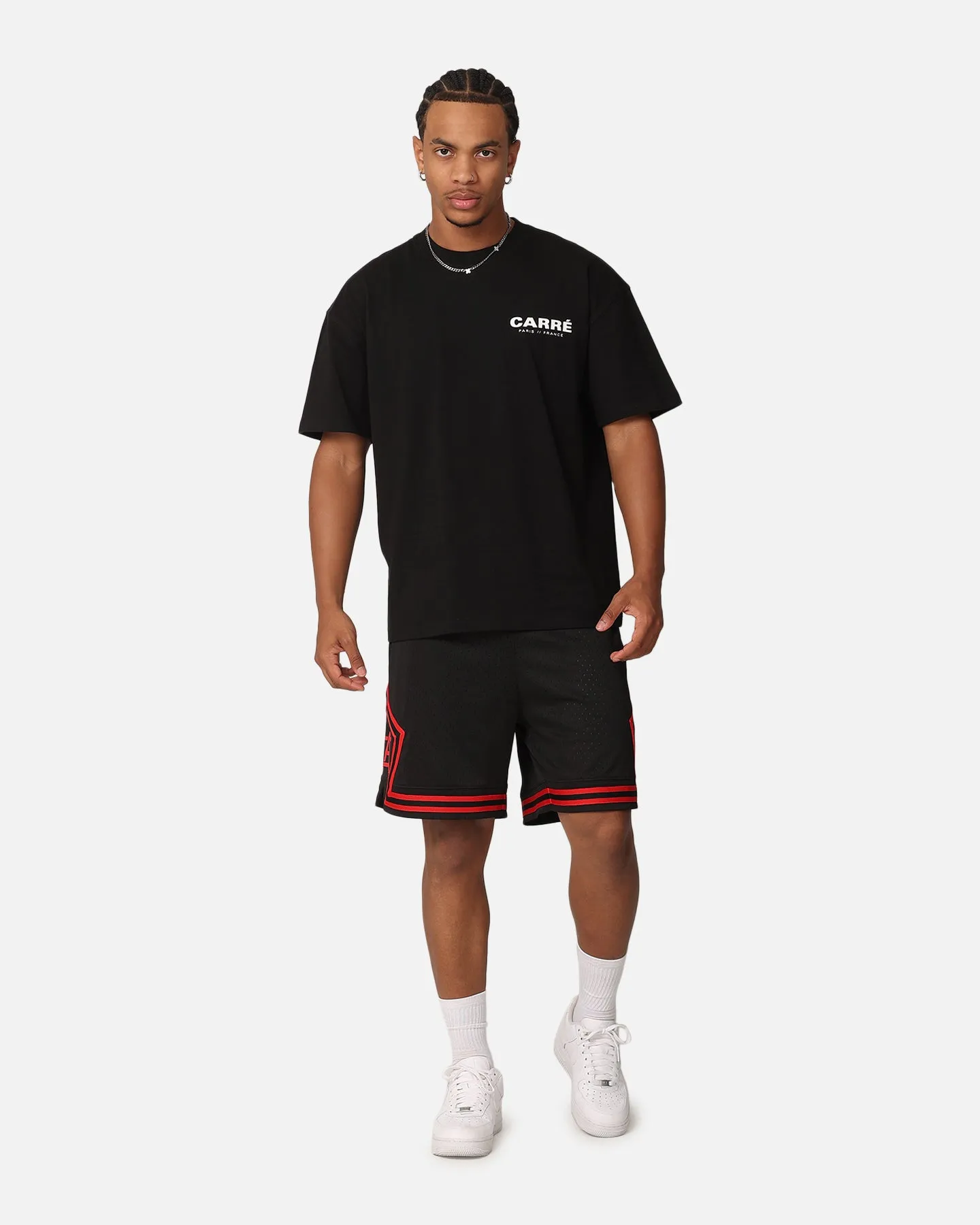 Carre Fold Mesh Basketball Shorts Black/Red