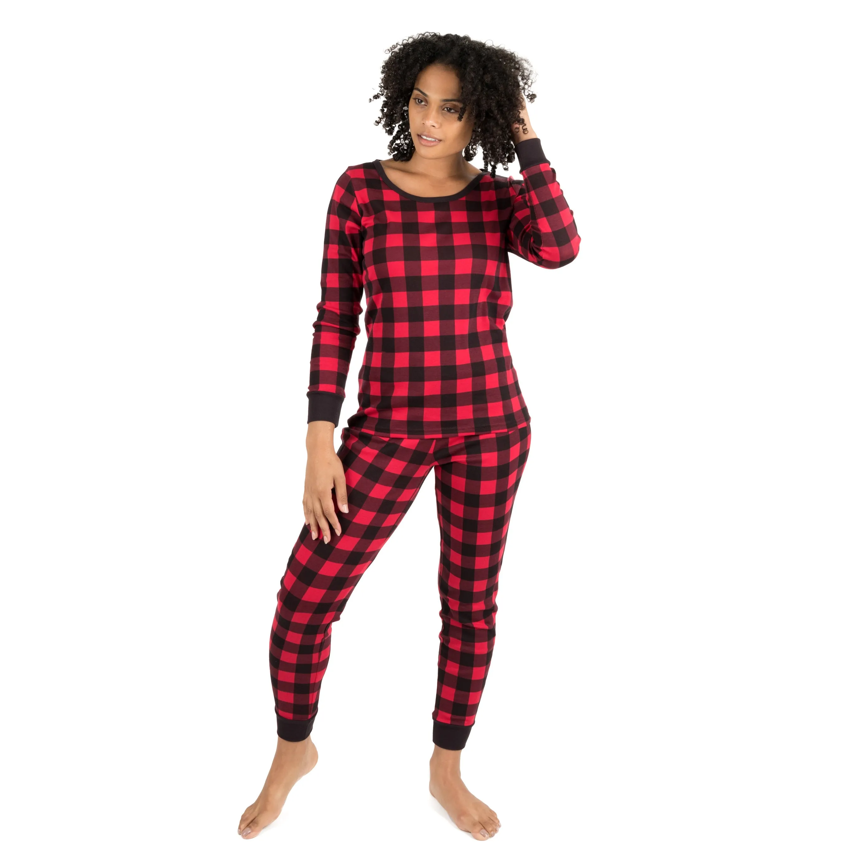 Christmas Womens Two Piece Cotton Pajamas Plaid