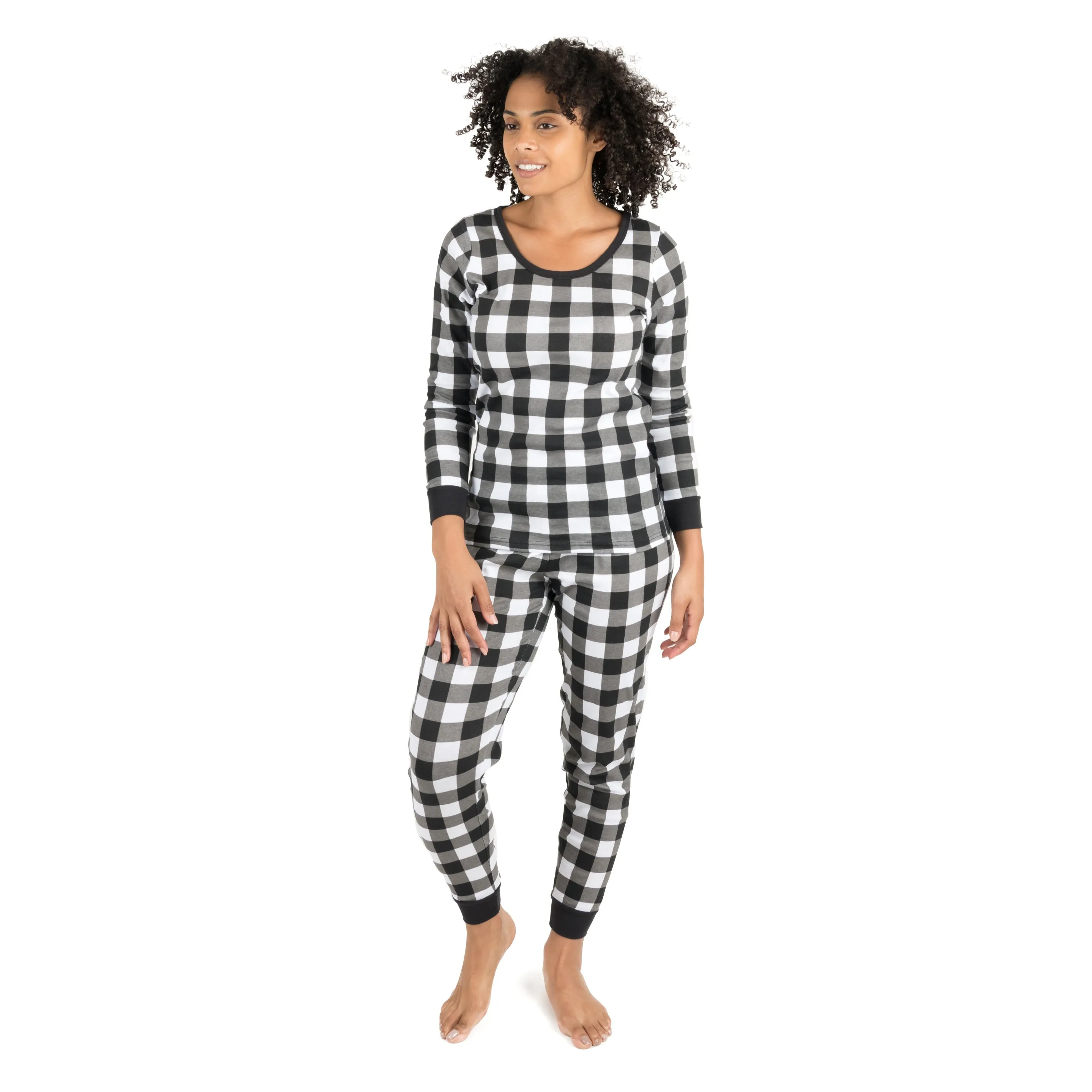 Christmas Womens Two Piece Cotton Pajamas Plaid
