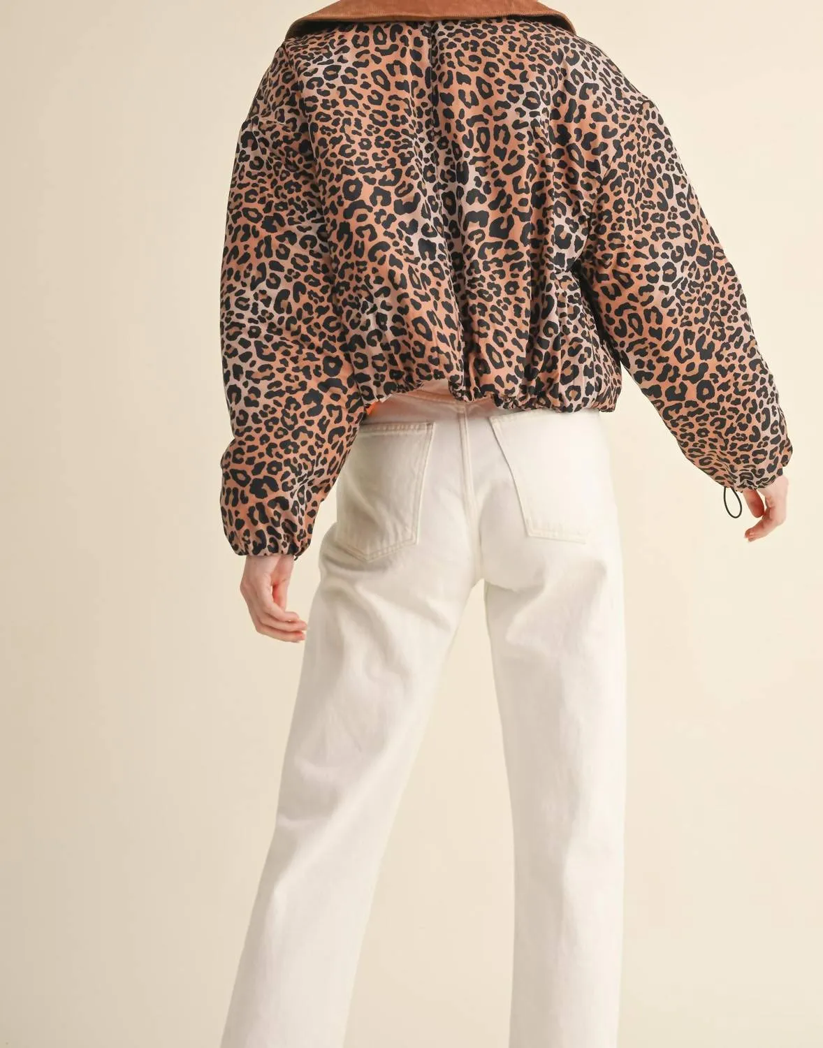 Collared Padded Jacket In Leopard
