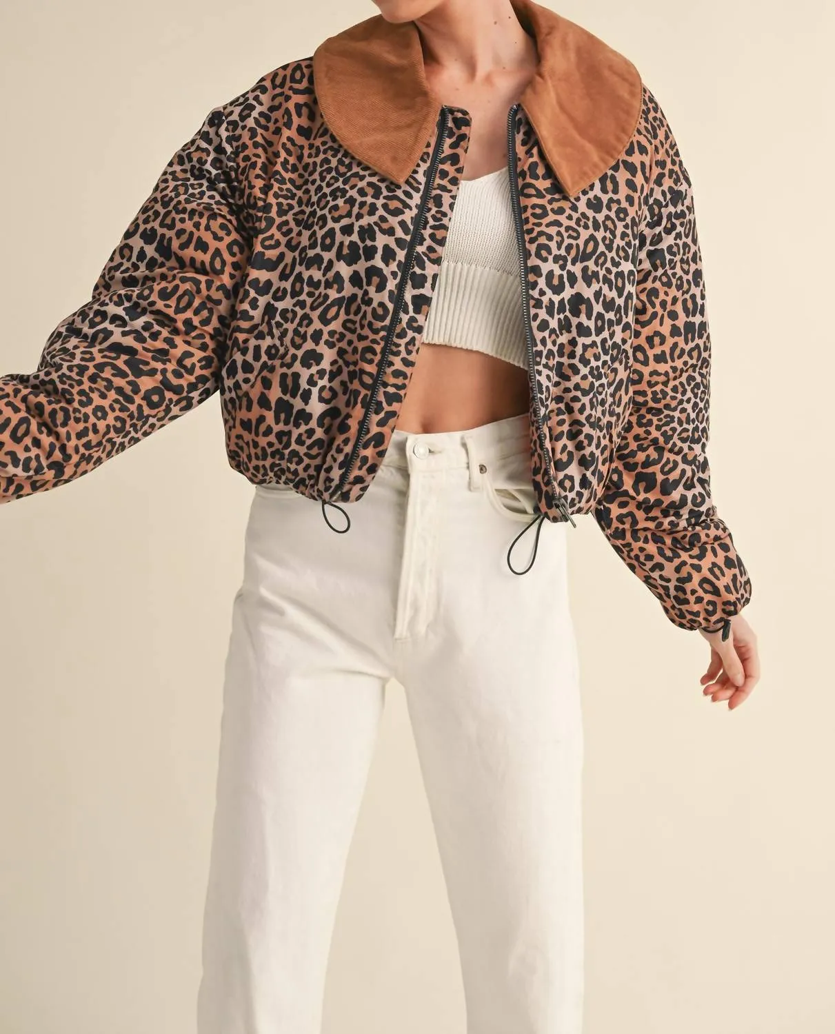 Collared Padded Jacket In Leopard