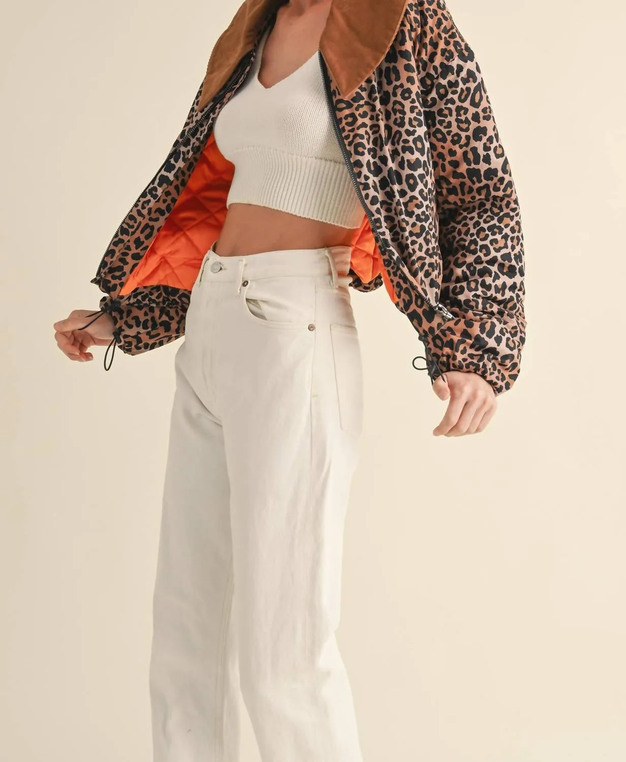 Collared Padded Jacket In Leopard