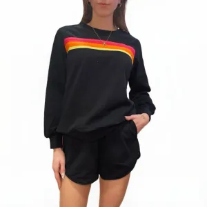Color Contrast Top And Short Set In Black