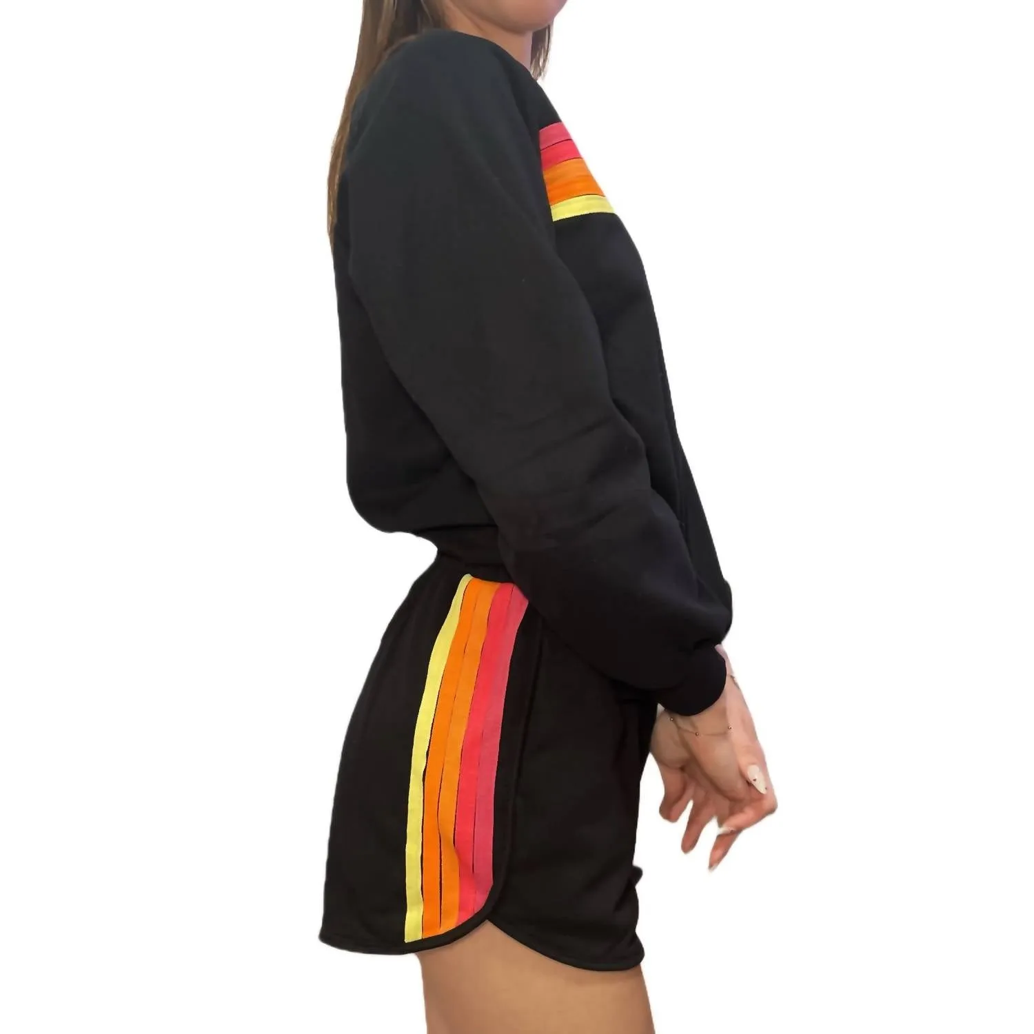 Color Contrast Top And Short Set In Black