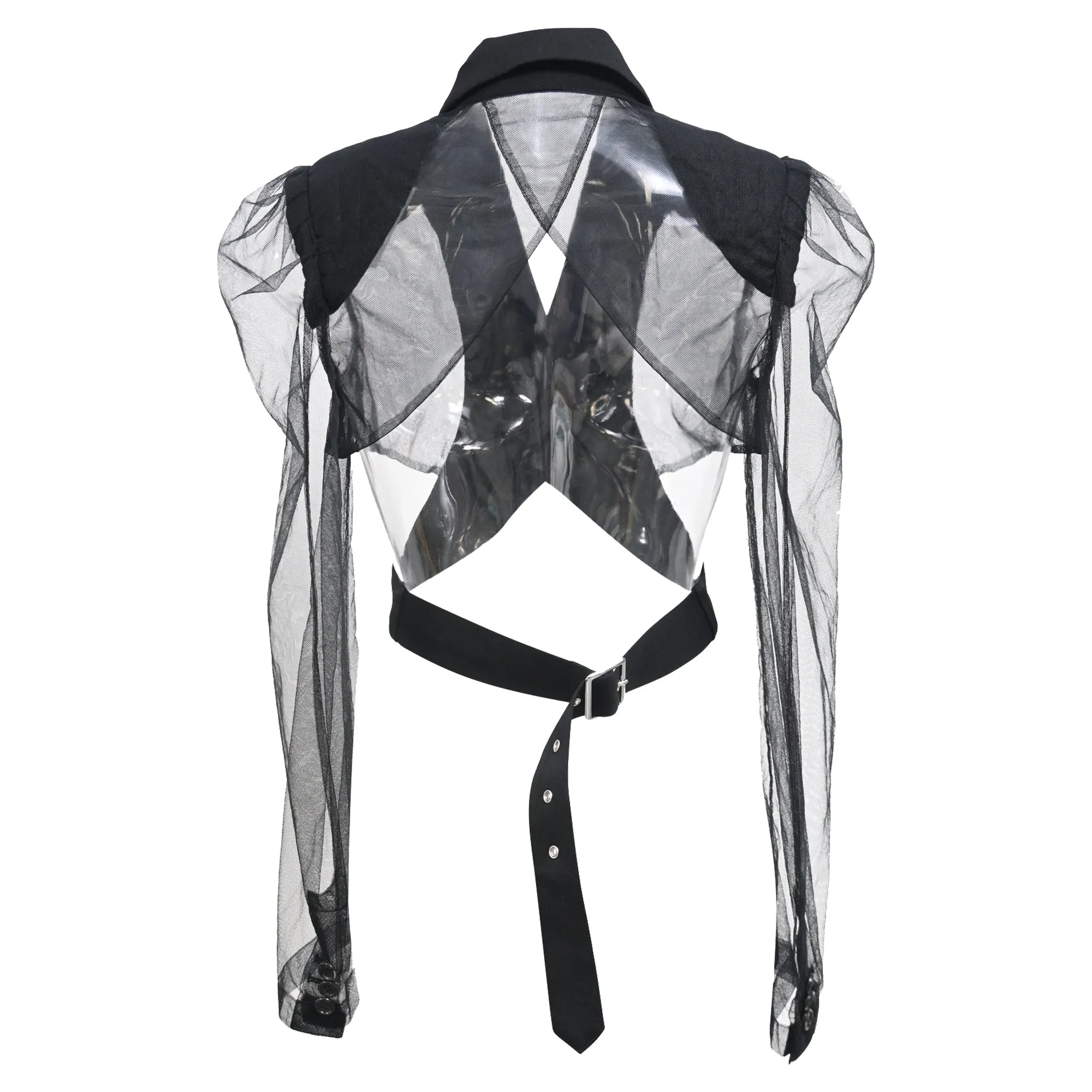 Comme des Garons Mesh Cropped Blazer in Black Wool