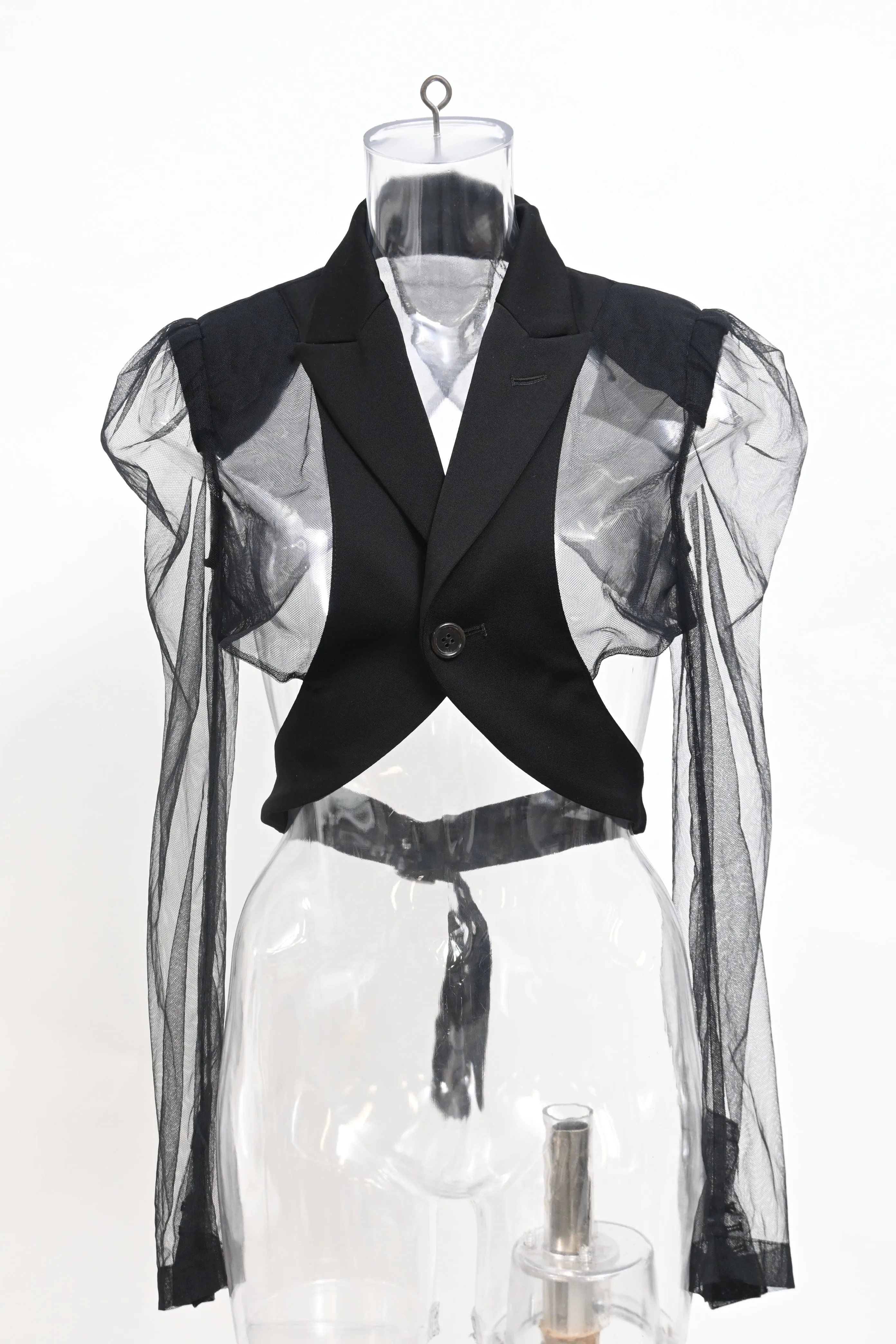 Comme des Garons Mesh Cropped Blazer in Black Wool