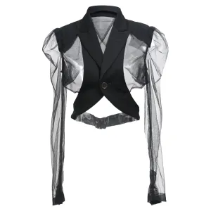 Comme des Garons Mesh Cropped Blazer in Black Wool